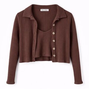 Reformation Brown Knit Cardigan and Tank Set